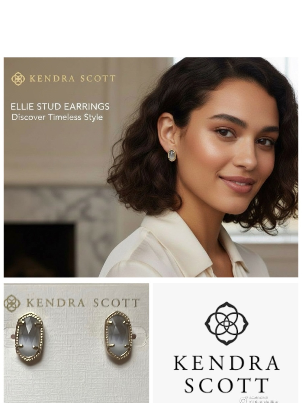 ✨ Kendra Scott Ellie Gold Stud Earrings in Slate Cat's Eye ✨